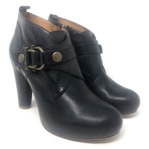 FRYE LIV Leather Buckle Bootie Womens Size 8.5 Y2k Black Platform High Heel Moto